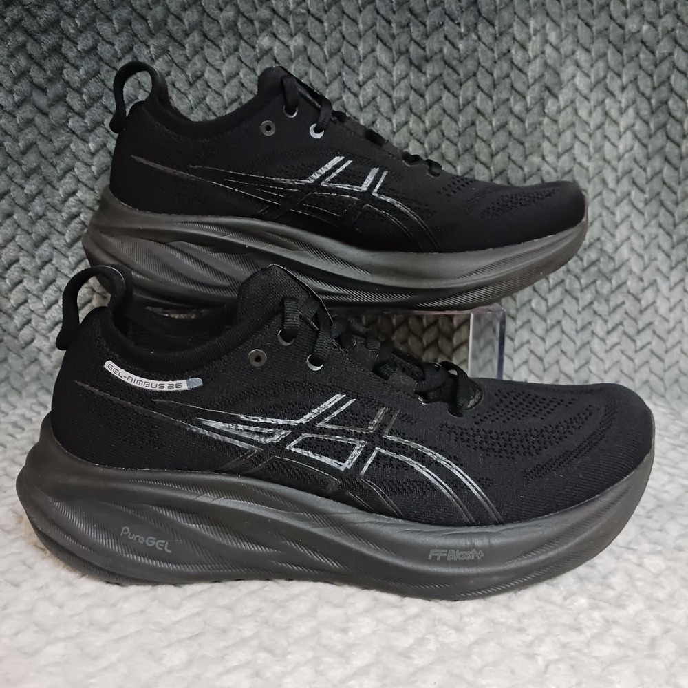 Asics Gel Nimbus 26 Triple Black Women's Walking Running Shoes Size 10 Wide